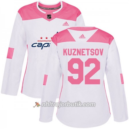 Dame Ishockey Washington Capitals Tröja Evgeny Kuznetsov 92 Adidas 2017-2018 Vit Rosa Fashion Authentic